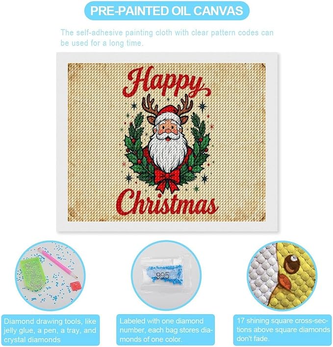 AIVKIEJK Diamond Painting Kits for Adults - Christmas Santa Claus Holly Berries & Snowflakes Painting DIY 5D Full Drill Diamond Dots Paintings with Diamonds Gem Art and Crafts Home Decor 16"x20"