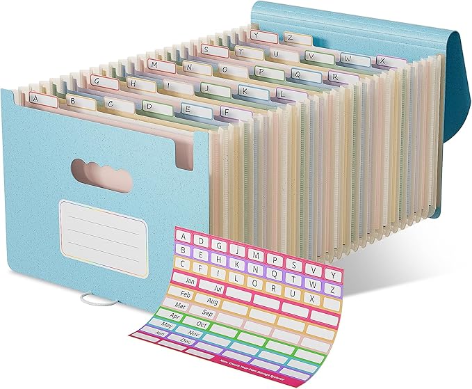 EcoStash Accordion File Organizer, 26 Pockets Wheat Straw Expanding File Folder, Monthly Bill Receipt Organizer, A-Z Tabs, 100% BPA Free, Return to Nature, Healthy Living, Letter/A4 Size - Sky Blue