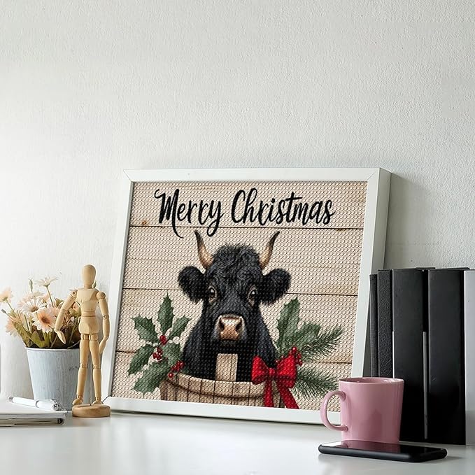 AIVKIEJK Diamond Painting Kits for Adults - Highland Cow Merry Christmas Painting DIY 5D Full Drill Diamond Dots Paintings with Diamonds Gem Art and Crafts Home Decor 16"x20"