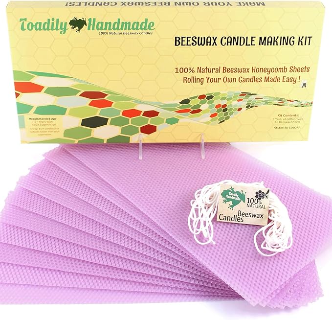 Make Your Own Beeswax Candle Kit - Includes 10 Full Size 100% Beeswax Honeycomb Sheets in Lavender and Approx. 6 Yards (18 Feet) of Cotton Wick. Each Sheet Measures Approx. 8" x 16 1/4".