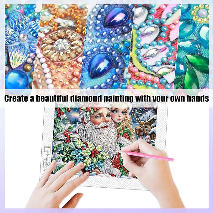 antor Christmas Santa Claus and Reindeer 5D Special Shape Diamond Painting Kits for Adults, Crystal Rhinestones DIY Diamond Art for Home Wall Decor Gift, 12×12 Inch