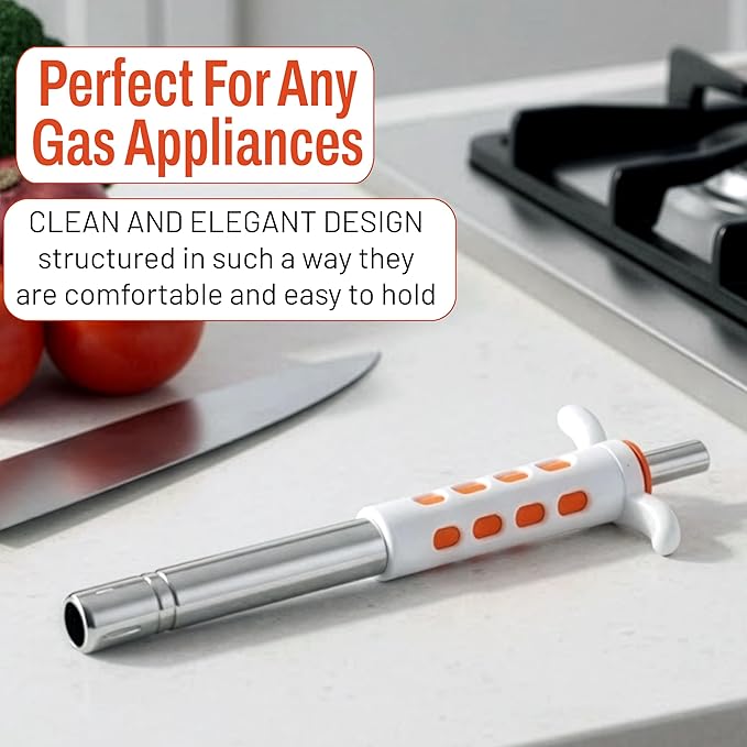 Easy Grip Premium Waterproof Stainless Steel Matt Finish Regular Gas Lighter for Gas Stove, Restaurants & Kitchen Use (Orange)
