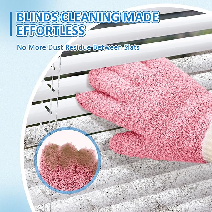 MIG4U Microfiber Dusting Gloves House Cleaning Glove for Blinds, Windows, Shutters, Furniture, and Car, Reusable Lint-Free Pink 1 Pair S/M