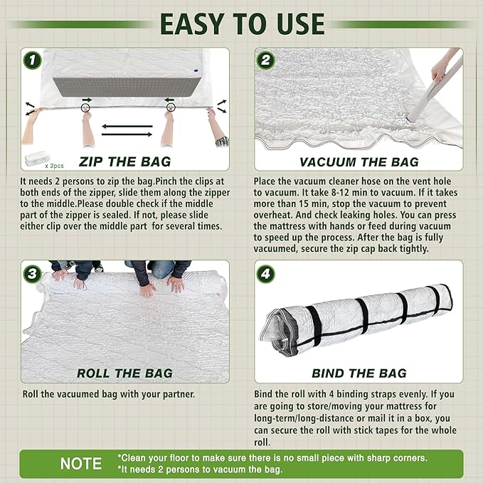 King Size Mattress Vacuum Bag for Memory Foam Latex Mattress Upto 14 Inch, Moving Shipping and Storage