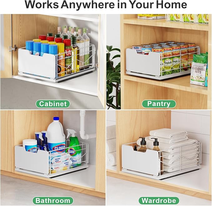 iSPECLE Pull Out Cabinet Drawer - For (12" - 36") Wide Cabinet, No Drilling Ideal for Renter, Easy Slide Out Access Items No More Digging, Large Capacity Store More for Kitchen Pantry Bathroom, 1 Pack