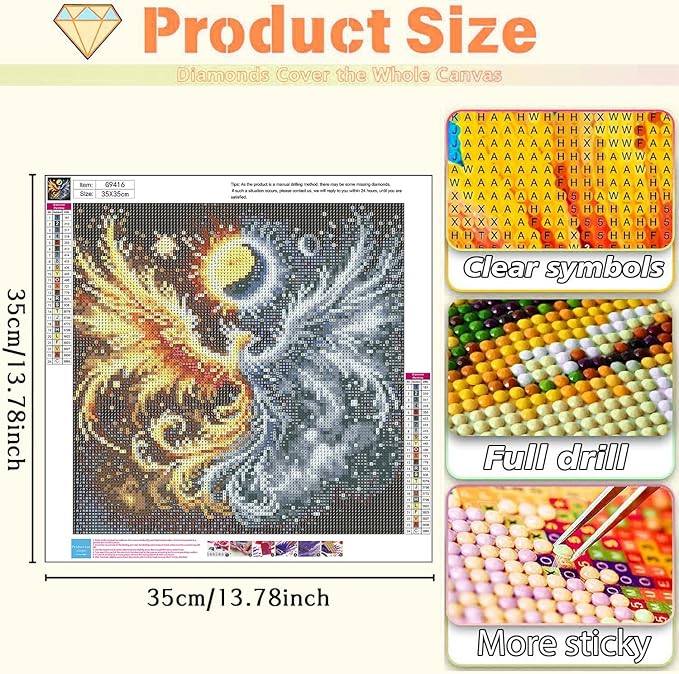 cviokrdu Phoenix Diamond Art Kits for Adults, Sun and Moon Diamond Painting Kits for Adults, Moon Round 5D Gem Painting Kit Arts for DIY Crafts Gift Home Wall Decor 14x14inch