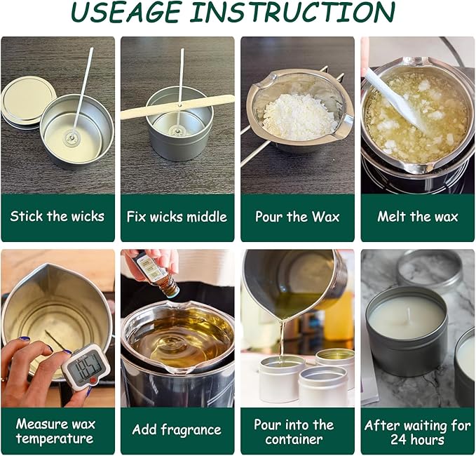 DIY Candle Making Kit for Adults Beginners for Melting Chocolate, Soap, Wax, Includes Double Boiler Pot Set, Candle Wicks, Wick Stickers, Wick Holders, Spoon
