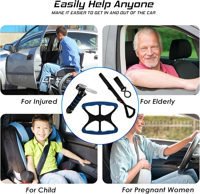 4pc Mobility Standalone Kit:Car Door Assist Handle for Elderly & Adjustable Standing Aid Safety Handle & Liberty Lift Assist with Hook Gift for Seniors, Disabled, Pregnant to Convenient Travel