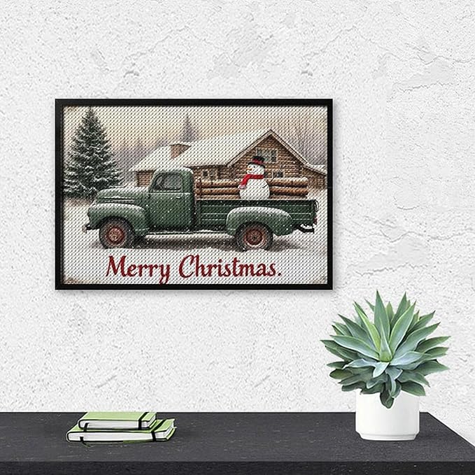 AIVKIEJK Diamond Painting Kits for Adults - Christmas Truck with Snowman & Cabin Winter Painting DIY 5D Full Drill Diamond Dots Paintings with Diamonds Gem Art and Crafts Home Decor 8"x12"