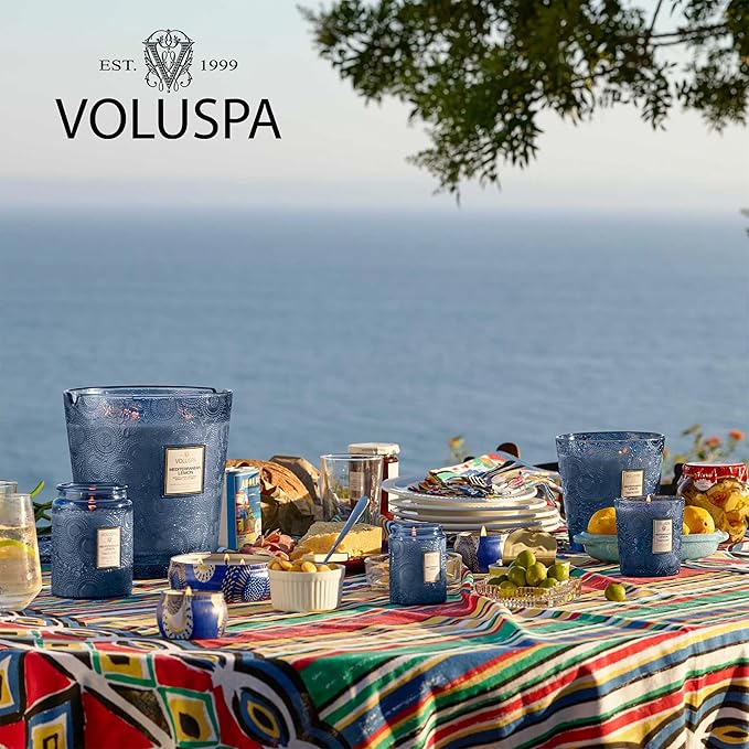 Voluspa Mediterranean Lemon Candle Jar, 18 oz, Coconut Wax Blend, Large Scented Candles for Home, 100 Hour Burn Time, Poured in The USA