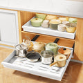 Pull out Cabinet Organizer, 1-Pack Expandable(13.6"-24") Silde out Drawers with Raising Pad for Framed Cabinets, Adjustable Full-Extension Adhesive Roll out Shelves for Kitchen Pantry Home Pot and Pan
