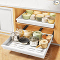 Pull out Cabinet Organizer, 2-Pack Expandable(13.6"-24") Silde out Drawers with Raising Pad for Framed Cabinets, Adjustable Full-Extension Adhesive Roll out Shelves for Kitchen Pantry Home Pot and Pan