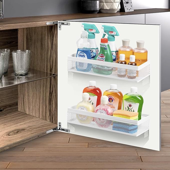 Wetheny Hanging Wall Mount Storage Baskets with Adhesive Hooks & Screwing, Metal Wire Organizer Baskets for Home Decor, Kitchen, Bathroom, Pantry, Laundry, Closet, Garage, RV Black 2 Packs (White)