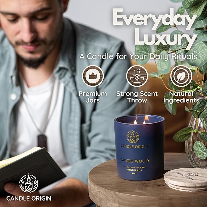 3×10 oz Scented Candles Premium Gift Set for Men - Aromatherapy Candles for Him - Natural Soy Wax - Clean Burning - Masculine Decor for Home, Office, Man Cave