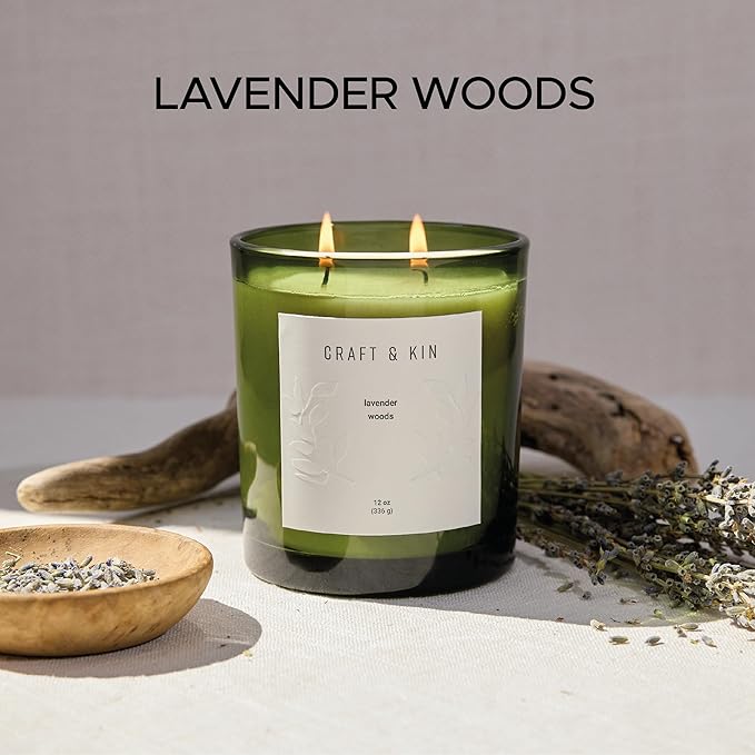 Craft & Kin Lavender Scented Candles | 12oz Premium Lavender Woods Winter Scented Candles for Men and Women | Candles Made with Natural Soy | Nature Collection