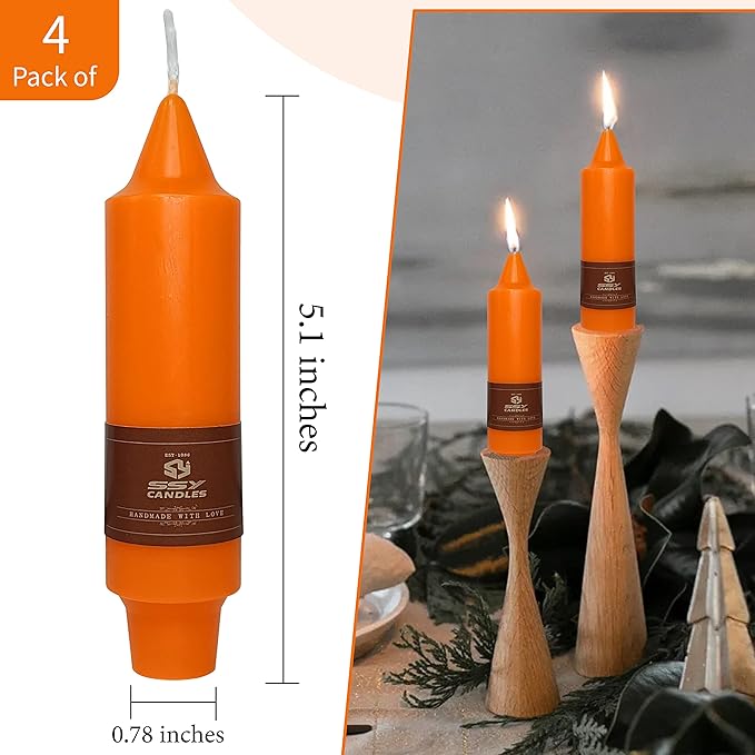 5 Inch Orange Taper Candles Hand Poured Unscented Smokeless Short Thick Tapered Candles for Morning Coffee Ritual Breakfast Table Everyday Centerpiece Relaxation