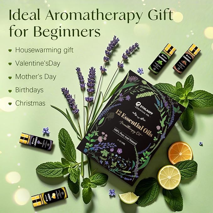 12 pcs Essential Oils Set, Pure Essential Oil for Diffuser, Humidifiers, Skin Care, Massage, Fragrance Oil Scent for DIY Candle and Soap Making, Gift for Friend