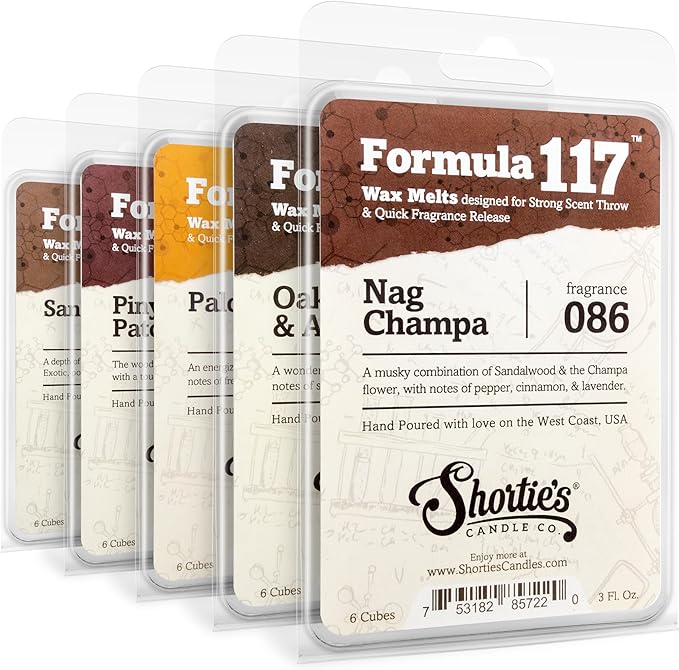 Shortie's Candle Company Musk Wax Melts Variety 5 Pack - Formula 117-5 Highly Scented 3 Oz. Bars - Made with Natural & Essential Oils - Incense & Earth Warmer Wax Cubes