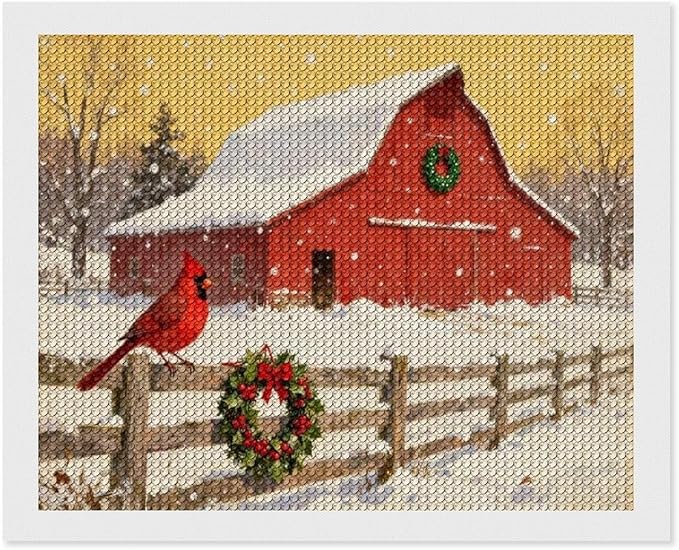 AIVKIEJK Diamond Painting Kits for Adults - Christmas Winter Cardinal, Red Barn Scene Painting DIY 5D Full Drill Diamond Dots Paintings with Diamonds Gem Art and Crafts Home Decor 16"x20"