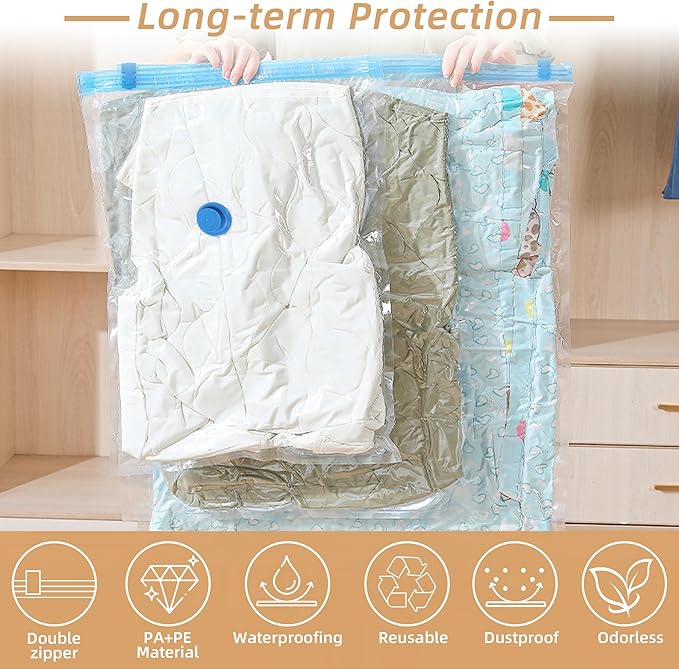 Travel Vacuum Bags with Rechargeable Pump,6 Pack Vacuum Storage Seal Bags for Clothing Suitcase Backpack, Space Saver Compression Clothes Storage Bag (6 Combo+ Electric Pump)