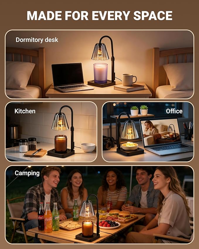 Candle Warmer Lamp with Timer & Dimmer, Birthday Gifts for Women Mothers Day, Height Adjustable Shatterproof Electric Wax Melt Warmer for Jar Candles, Modern Candle Lamp for Home Decor, With 2 Bulbs