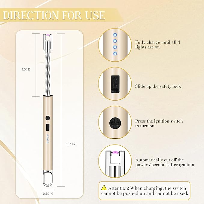 Electric Lighter, Candle Lighter Flameless Windproof with 360° Flexible Neck & LED Power Display, Type C Arc Rechargeable Lighters for BBQ, Camping, Cooking, Gift for Christmas, Thanksgiving, Birthday