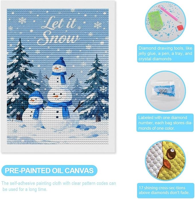 AIVKIEJK Diamond Painting Kits for Adults - Merry Christmas Snowman Winter Painting DIY 5D Full Drill Diamond Dots Paintings with Diamonds Gem Art and Crafts Home Decor 12"x16"