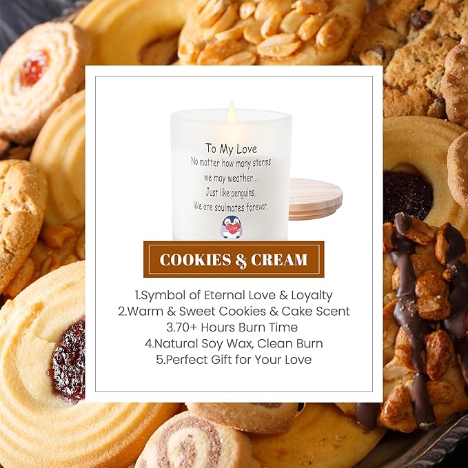 Cookie Strong Scented Candle, 10oz Candle Jars Single Wick Candle, Slow Burning Natural Soy Wax, Valentine's Day Gifts for Lover Wife Women Birthday Christmas