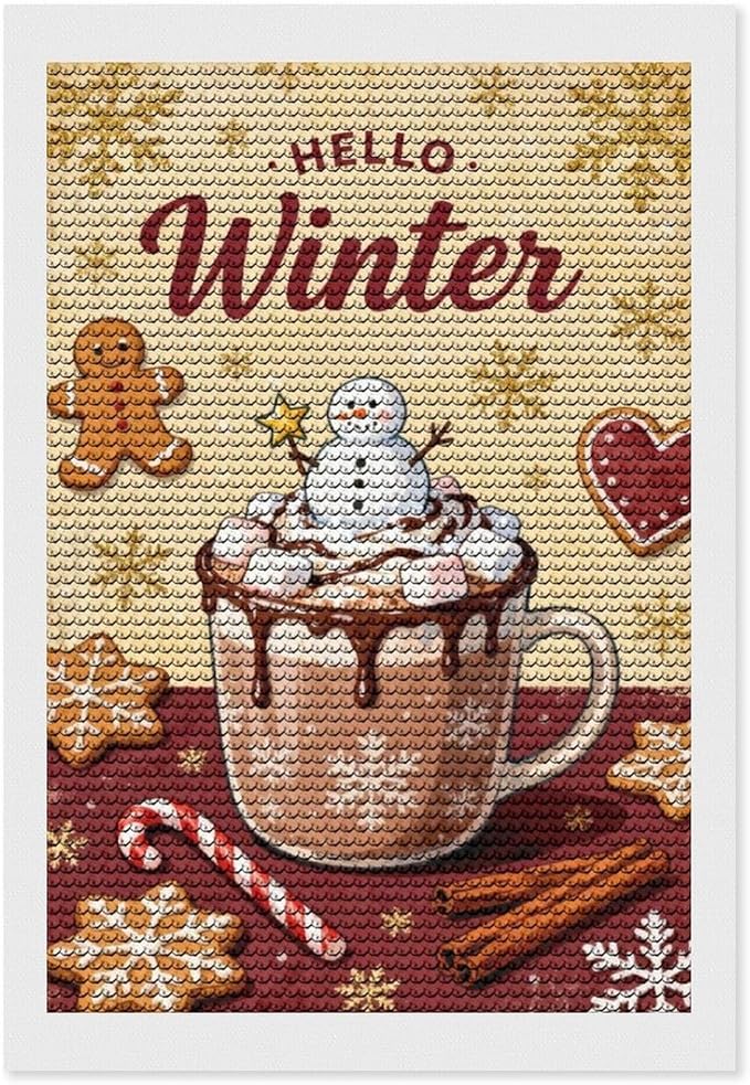 Diamond Painting Kits for Adults - Hello Winter Ice Cream & Gingerbread Snowflakes & Candles Painting DIY 5D Full Drill Diamond Dots Paintings with Diamonds Gem Art And Crafts Home Decor 8"x12"