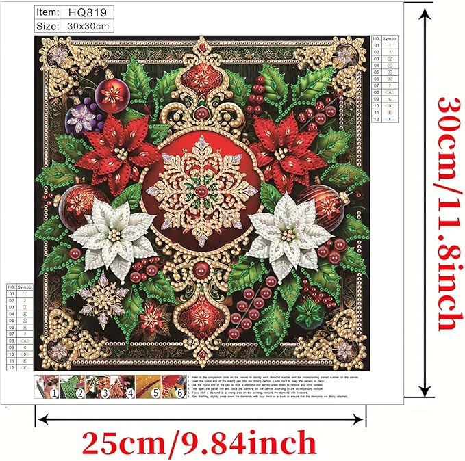 Xmas Flower 5D Special Shape Diamond Art Kits for Beginners, Christmas Winter Theme Diamonds Painting Kits for Adults,DIY Crystal Rhinestones Diamond Paintings for Home Wall Decor 12×12Inch