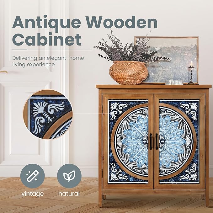 PHI VILLA Small Accent Cabinet with Doors, Stylish Storage Sideboard Credenza for Living Room & Entryway