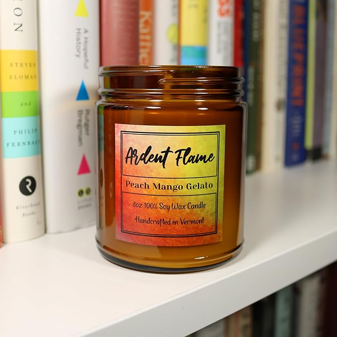 Candles | Peach Mango Gelato | 100% Natural Soy Wax Candle for Home Decor | Highly Scented | Premium Fragrance | Handmade in Vermont, USA | 8 oz | Long Lasting | Gift for Women and Men