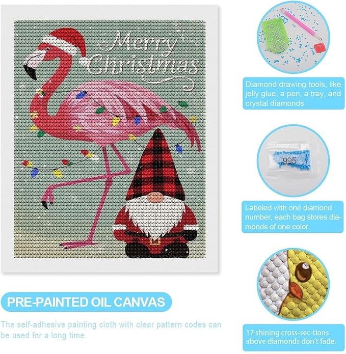 AIVKIEJK Diamond Painting Kits for Adults - Festive Flamingo Christmas Santa Hat Painting DIY 5D Full Drill Diamond Dots Paintings with Diamonds Gem Art and Crafts Home Decor 16"x20"