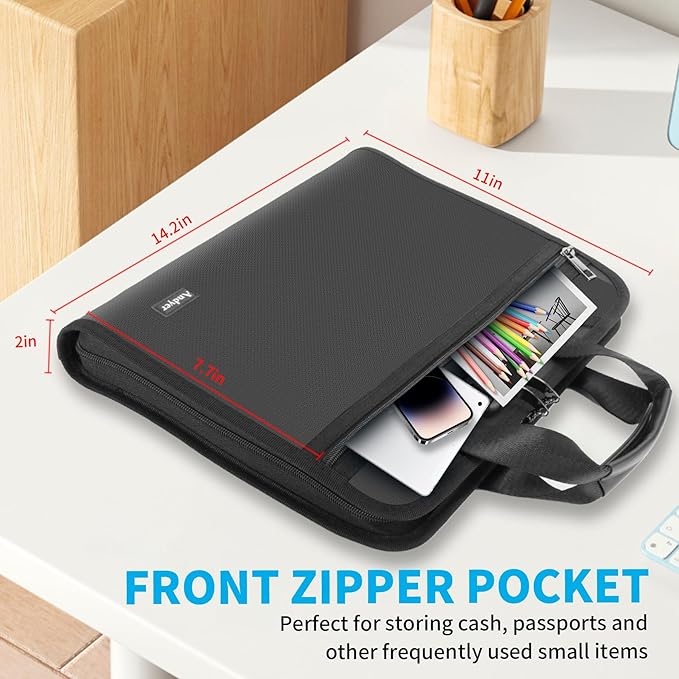 Andyer Fireproof Accordion File Organizer with Lock, Important Document Organizer Holder with Handle, 13 Pockets Expanding File Folder Binder, Portable Document Folder Storage for Business Travel