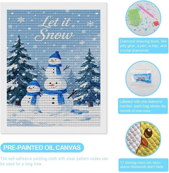 AIVKIEJK Diamond Painting Kits for Adults - Merry Christmas Snowman Winter Painting DIY 5D Full Drill Diamond Dots Paintings with Diamonds Gem Art and Crafts Home Decor 16"x20"