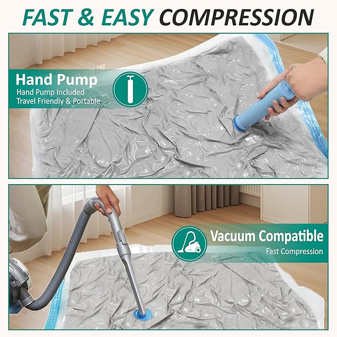 Cozy Essential Vacuum Storage Bags, 80% Compression Vacuum Seal Space Saver Plastic Packaging Bags for Clothes, Blankets, Pillow, Bedding, Comforters, Sealer Clothing Storage,6 Jumbo
