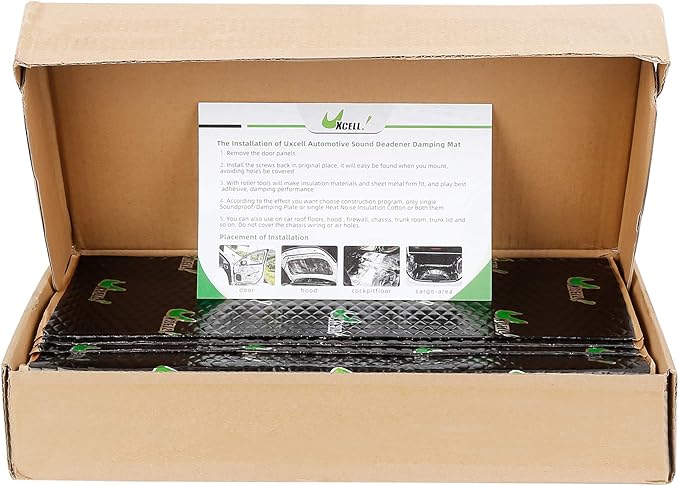 uxcell 10pcs 80mil 25sqft Car Sound Deadener Heat Insulation Mat Butyl Pad Damping Self Adhesive Deadening Material Door Roof Automobile Sound Barrier Black