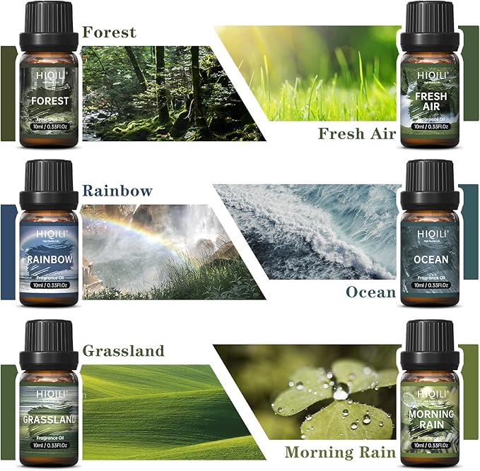 HIQILI Nature Fragrance Oil 6x10ml, Scented Oil for Candle Scents Soap Making & Diffuser, Essential Oils Set for Soy Candles Slime Home Car Aromatherapy, for Men Women Halloween Thanksgiving