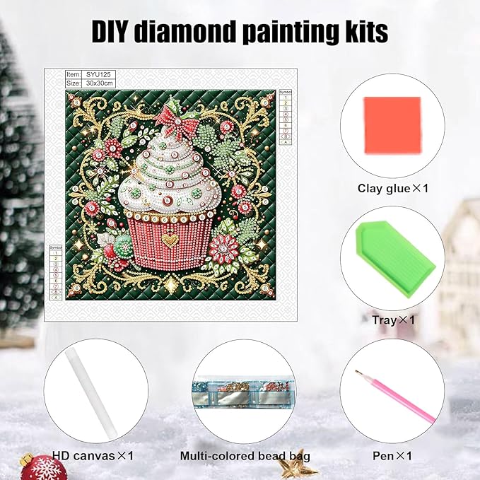 antor 5D Diamond Art Kits for Adults Christmas Cake, Special Shape Diamond Art Painting Kit, Crystal Rhinestones Diamond Painting for Home Wall Decoration, DIY Festive Holiday Art (12×12 inch)