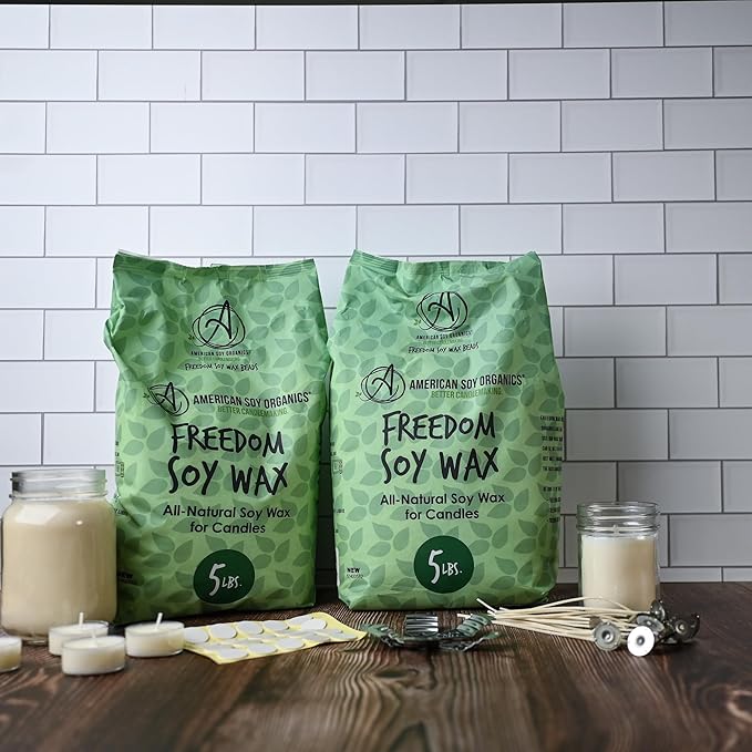 American Soy Organics Microwavable Soy Wax Beads for Candle Making – Premium Soy Candle Kit-10 pounds Freedom Soy Beads-4 Centering Devices- 20 Wick stickers-20 6-inch pre-Waxed Wicks