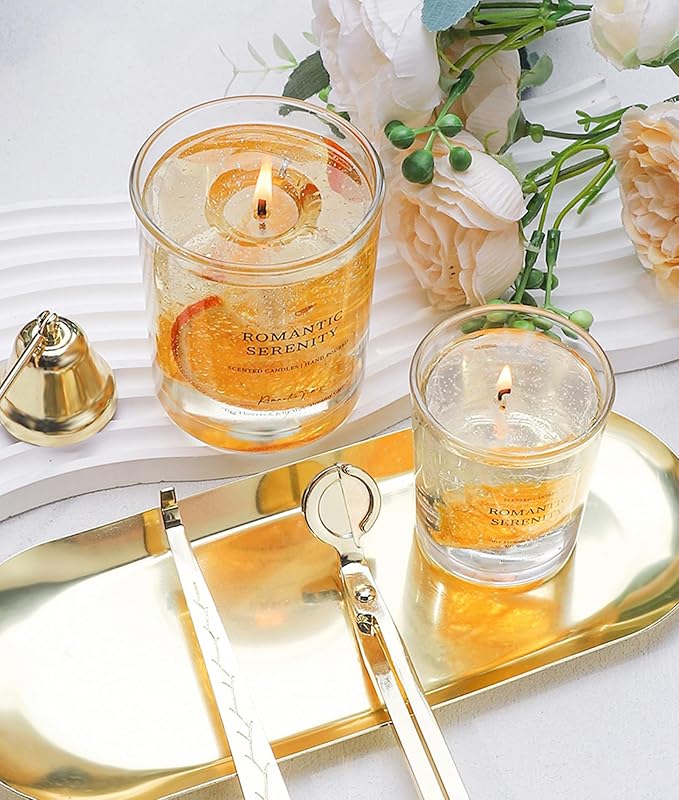 Gel Wax Candle,Sparkling Real Rose & Gold Flakes Candle in Glass Jar,Floral Scented,Smokeless Clean Burn,Glam Home Decor or Wedding,Bridesmaid Gift,Photo Prop,Self Love Healing (Fruit)