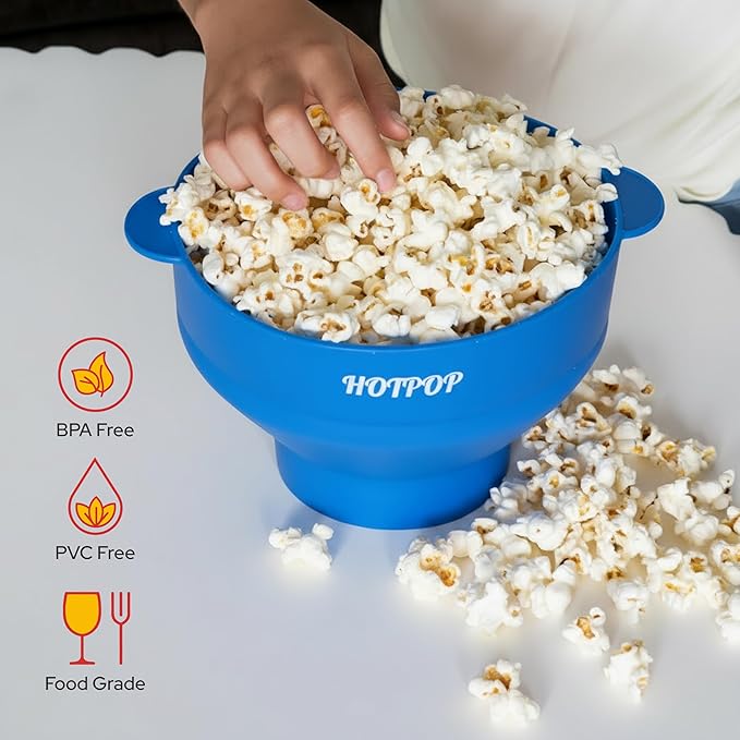 The Original Hotpop Microwave Popcorn Popper, Silicone Popcorn Maker, Collapsible Bowl BPA-Free and Dishwasher Safe- 20 Colors Available (Azure)