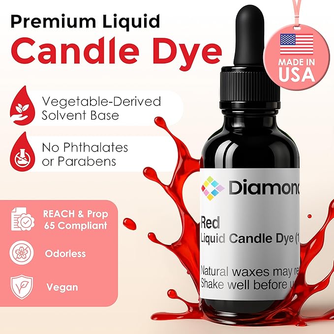 Red Liquid Candle Dye (.25 oz) - Made in the USA - Safe and Easy to Use - Pure and Simple Ingredients - Candle Making Supplies for Soy, Paraffin, Palm or Gel Wax - 10 Vibrant Colors to Choose from
