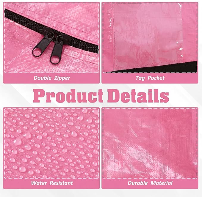 4 Pcs 149 Gallon Extra Large Moving Bags Heavy Duty Storage Bag with Strong Zipper Handle Foldable XXL Jumbo Storage Tote Packing Moving Box for College Dorm Travel Cloth Duffle (Pink)