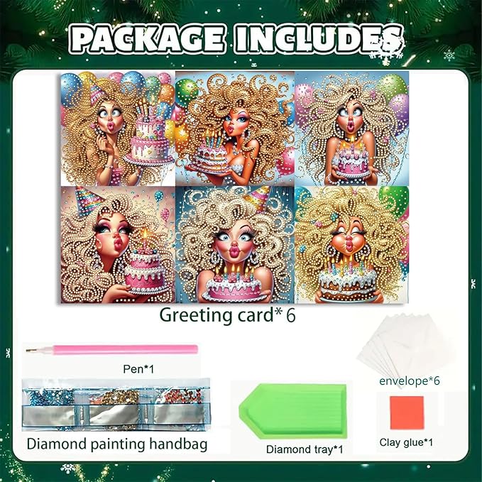 DoxQcs 5D Diamond Art Painting Greeting Cards Kit, DIY Cards for Blessings Congratulations Gifts, Greeting Card Set for Birthday Thanksgiving Day Christmas Halloween-Woman’s Birthday
