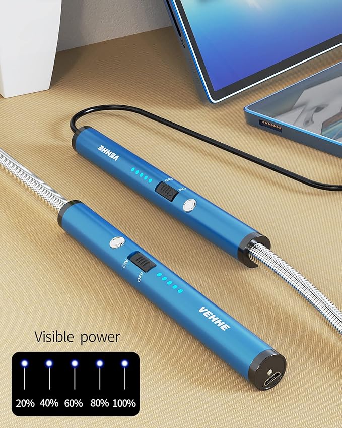 VEHHE Rechargable Lighter, Electric USB with LED Battery Display Safety Switch Longer Flexible Neck Arc Candle Lighter for Camping Cooking BBQs