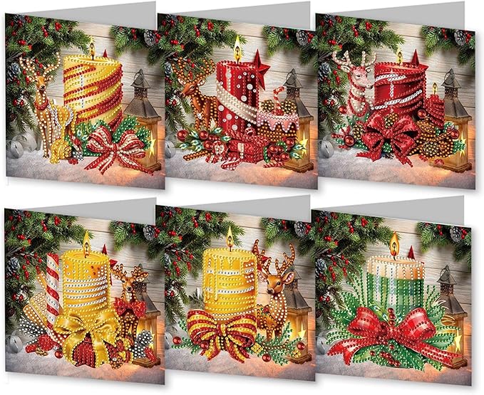 DIY Diamond Art Christmas Greeting Card, Diamond Art Christmas Greeting Card, Christmas Cards, Handmade Christmas Card Making Kits for Family & Friends-Christmas Candles
