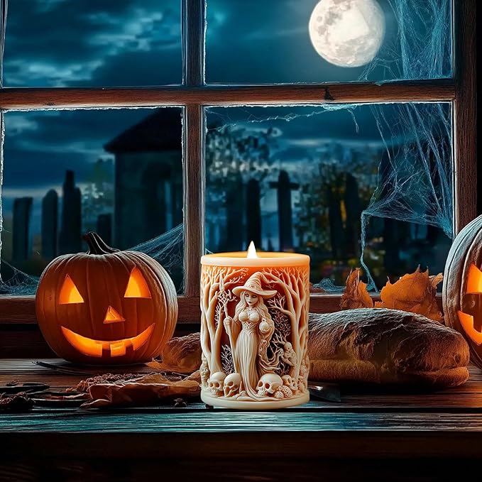 Halloween Candle Mold for Candle Making, 3DSilicone Mold for Resin Casting DIY Plaster Polymer Clay Home Decoration (Witch)