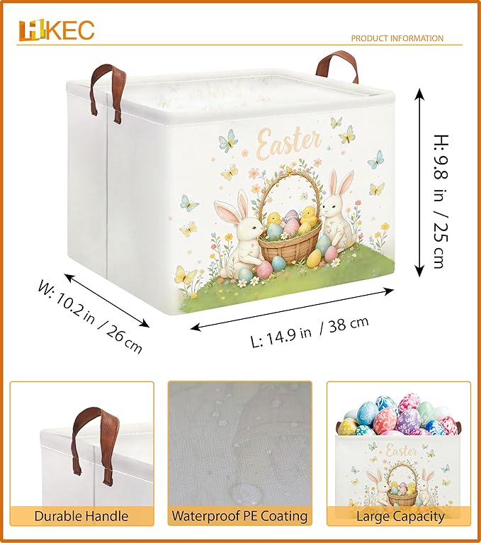Rectangle Easter Egg Basket,Easter Gift Basket Empty with Handles, Cute Organizer Storage Bin,Books Basket,Room Decor(Green Easter Egg)