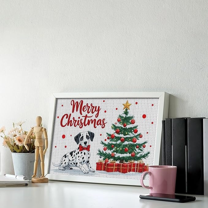 AIVKIEJK Diamond Painting Kits for Adults - Christmas Joyful Canine Holiday Painting DIY 5D Full Drill Diamond Dots Paintings with Diamonds Gem Art and Crafts Home Decor 8"x12"